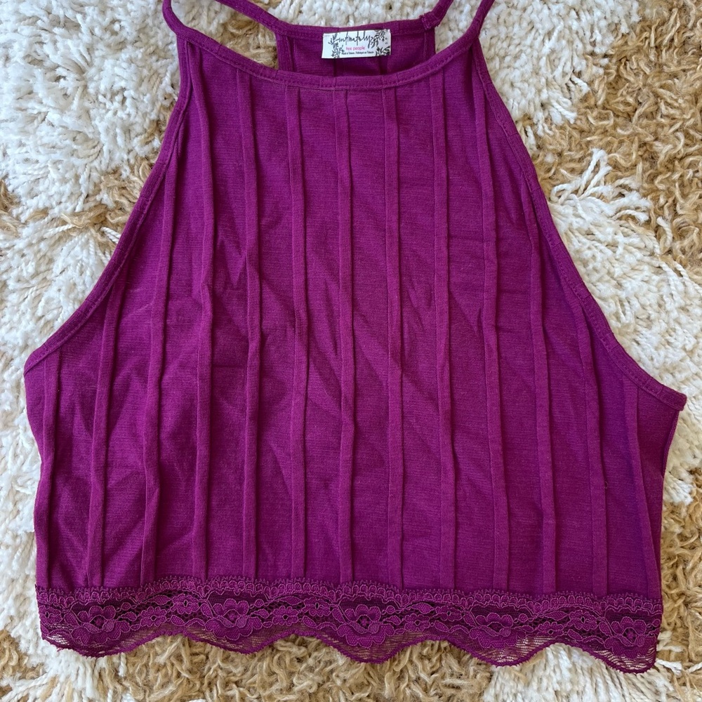 Free People Magenta Lace Hem Crop Top